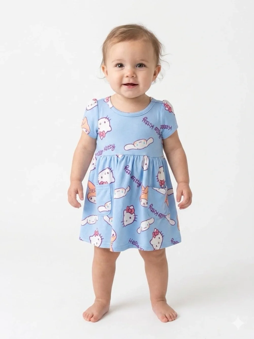 Hello Kitty Baby Girl Viscose Bamboo French Terry Pastel Blue Dress And Panty